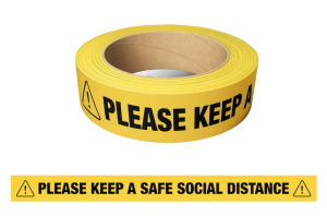Social distancing tape " PLEASE KEEP A SAFE SOCIAL DISTANCE "